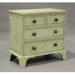 A 19th century painted pine chest of drawers, on bracket feet, height 84cm, width 87cm, depth 47cm.