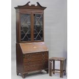 An Edwardian mahogany and satinwood crossbanded bureau bookcase, height 210cm, width 98cm, depth