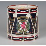 A modern biscuit barrel or ice box in the form of a regimental drum, the side with 'The London