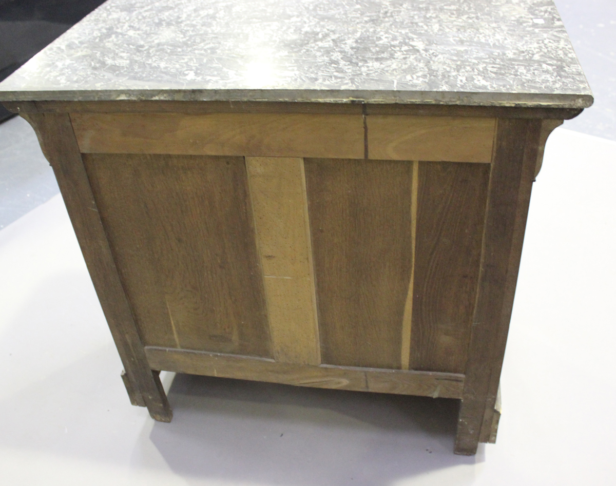 A French Louis Philippe figured mahogany four-drawer commode, the grey marble top above oak-lined - Image 2 of 6