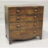 A Regency mahogany chest with ebony stringing, fitted with two short and three long drawers,