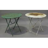 Two French painted metal folding bistro tables, diameters 80cm.Buyer’s Premium 29.4% (including