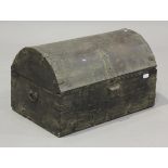 A 19th century Eastern hardwood and metal bound trunk with domed lid, height 39cm, width 65cm, depth