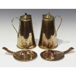 A pair of late 19th/early 20th century Arts and Crafts copper chambersticks with hammered surface,