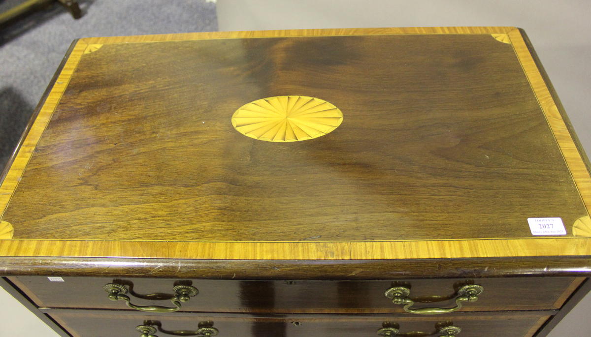 An early 20th century George III style mahogany and satinwood crossbanded chest, raised on - Image 5 of 5