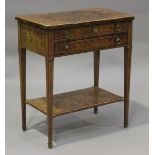 A late 19th century French burr walnut and boxwood line inlaid dressing table, the hinged lid