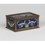 A 19th century Continental brass framed and enamel trinket box, the hinged lid and four sides