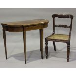 A late George III mahogany and tulipwood crossbanded fold-over card table, height 74.5cm, width