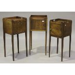 A George III mahogany bedside cabinet, the gallery top above a door, on ring turned legs, height