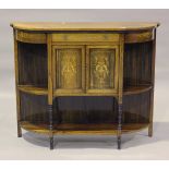A late Victorian rosewood chiffonier base with foliate inlaid decoration, on turned supports, height