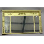 A 19th century gilt composition three-section overmantel mirror, the egg and dart moulded pediment