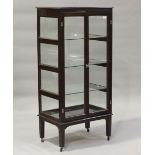 A 20th century hardwood shop display cabinet, fitted with three glazed shelves and two doors, height