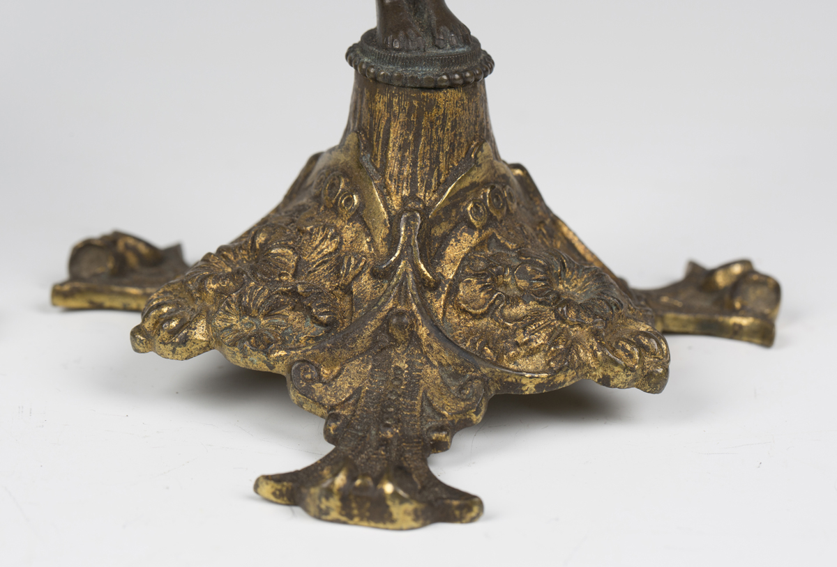 A pair of 19th century brown patinated and gilt bronze figural candlesticks, the classical female - Image 6 of 7