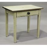 A 19th century painted oak side table, fitted with a single drawer, height 71cm, width 77cm, depth