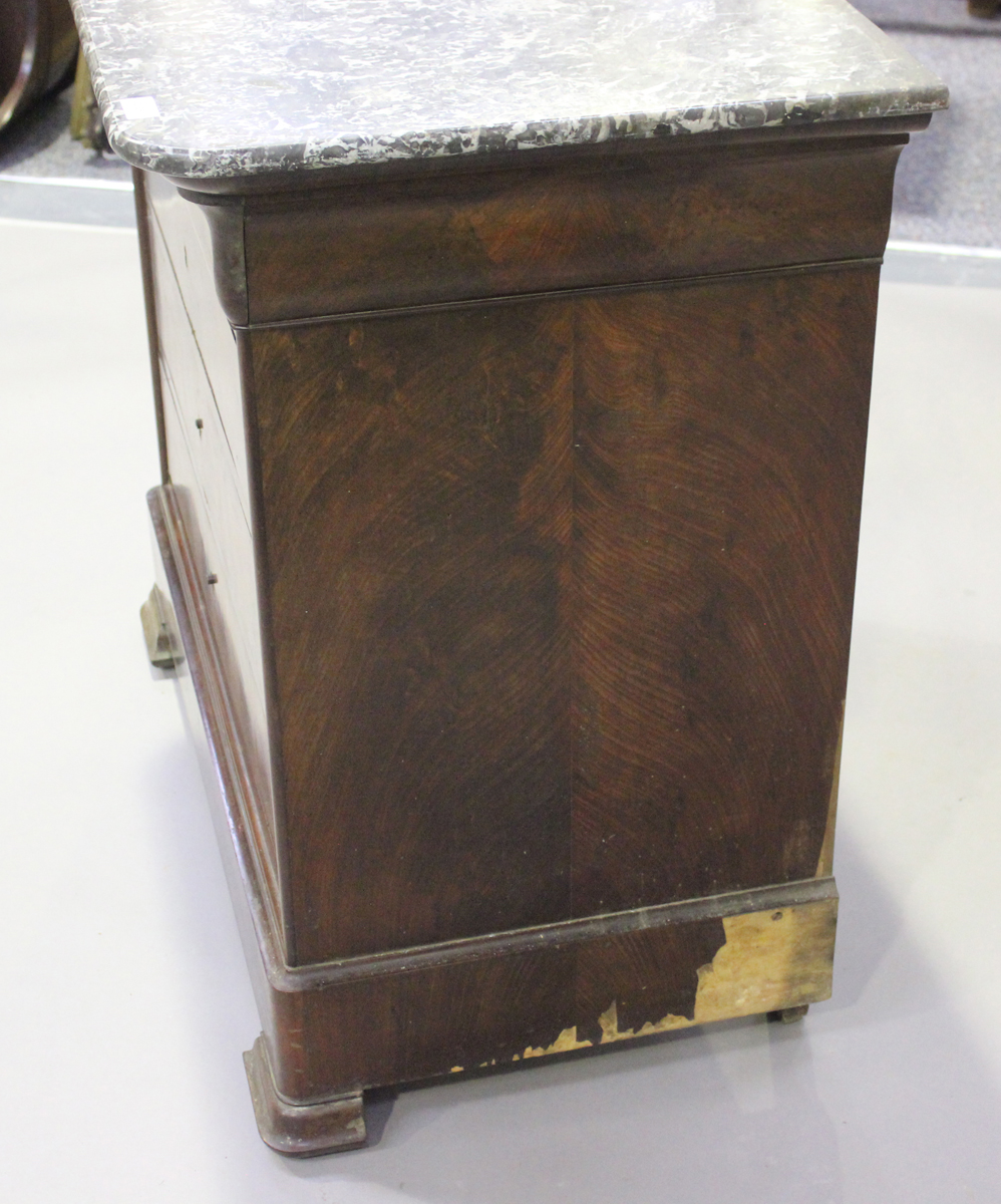 A French Louis Philippe figured mahogany four-drawer commode, the grey marble top above oak-lined - Image 3 of 6