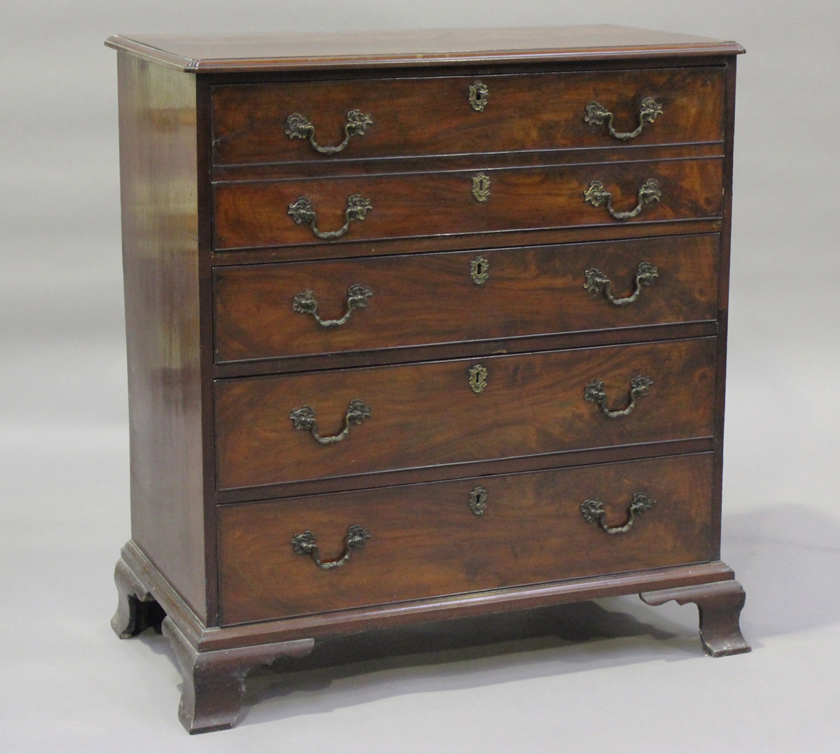 A 19th century mahogany secrétaire chest, the fall front revealing a fitted interior above three