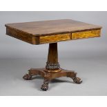 A Regency rosewood centre table, in the manner of Gillows, fitted with opposing frieze drawers,
