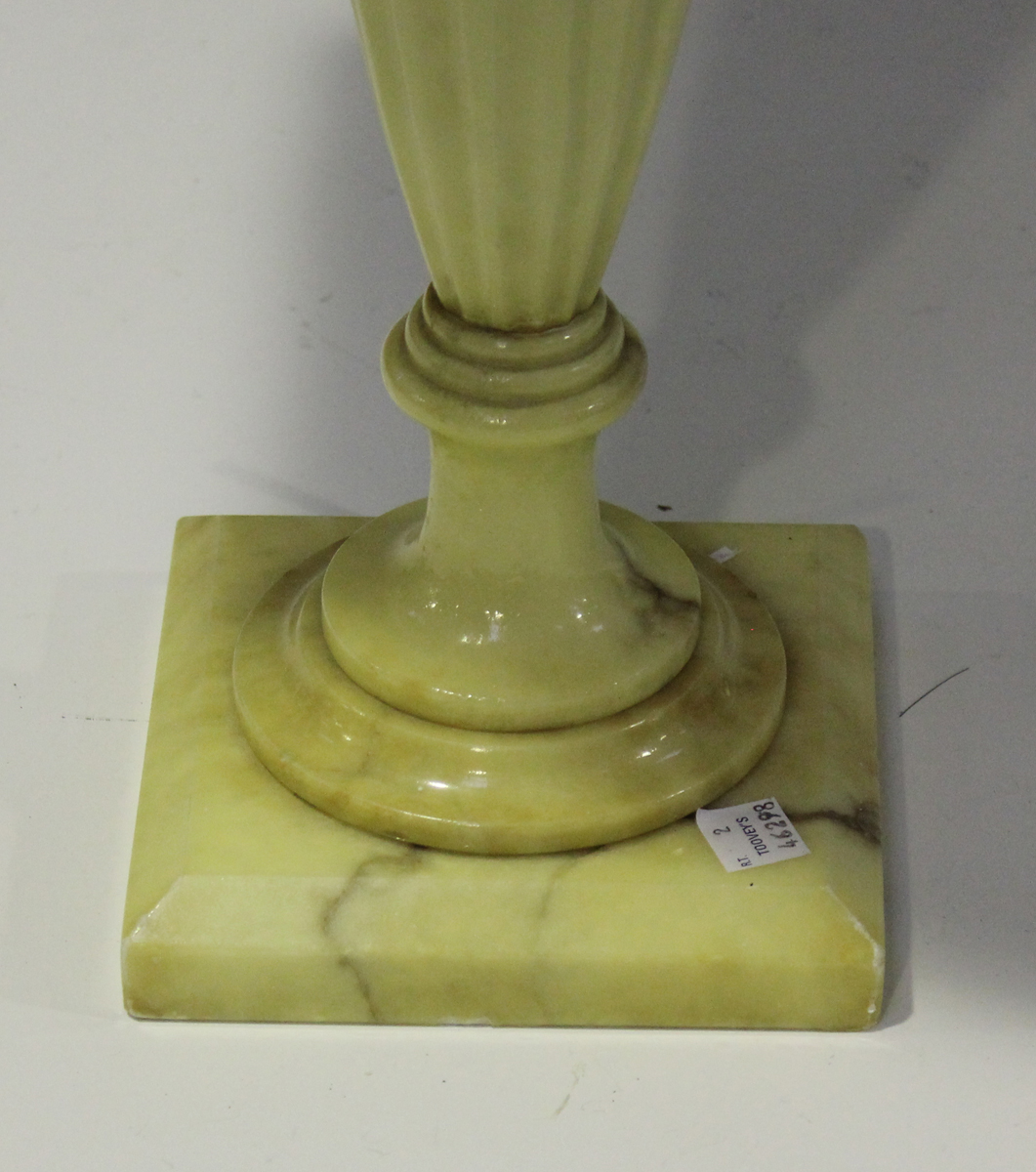 A 20th century alabaster table lamp of slender urn form, height 60cm, together with shade.Buyer’s - Image 4 of 4