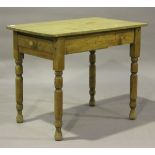 A Victorian pine side table, fitted with a single frieze drawer, height 76cm, length 91cm, depth