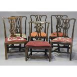 A George III Chippendale period mahogany pierced and carved splat back dining chair, height 95cm,