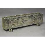 A large 20th century cast composition stone rectangular garden planter, one side moulded with a band