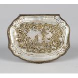 A late 18th century Continental silver and mother-of-pearl snuff box of cartouche form, decorated to