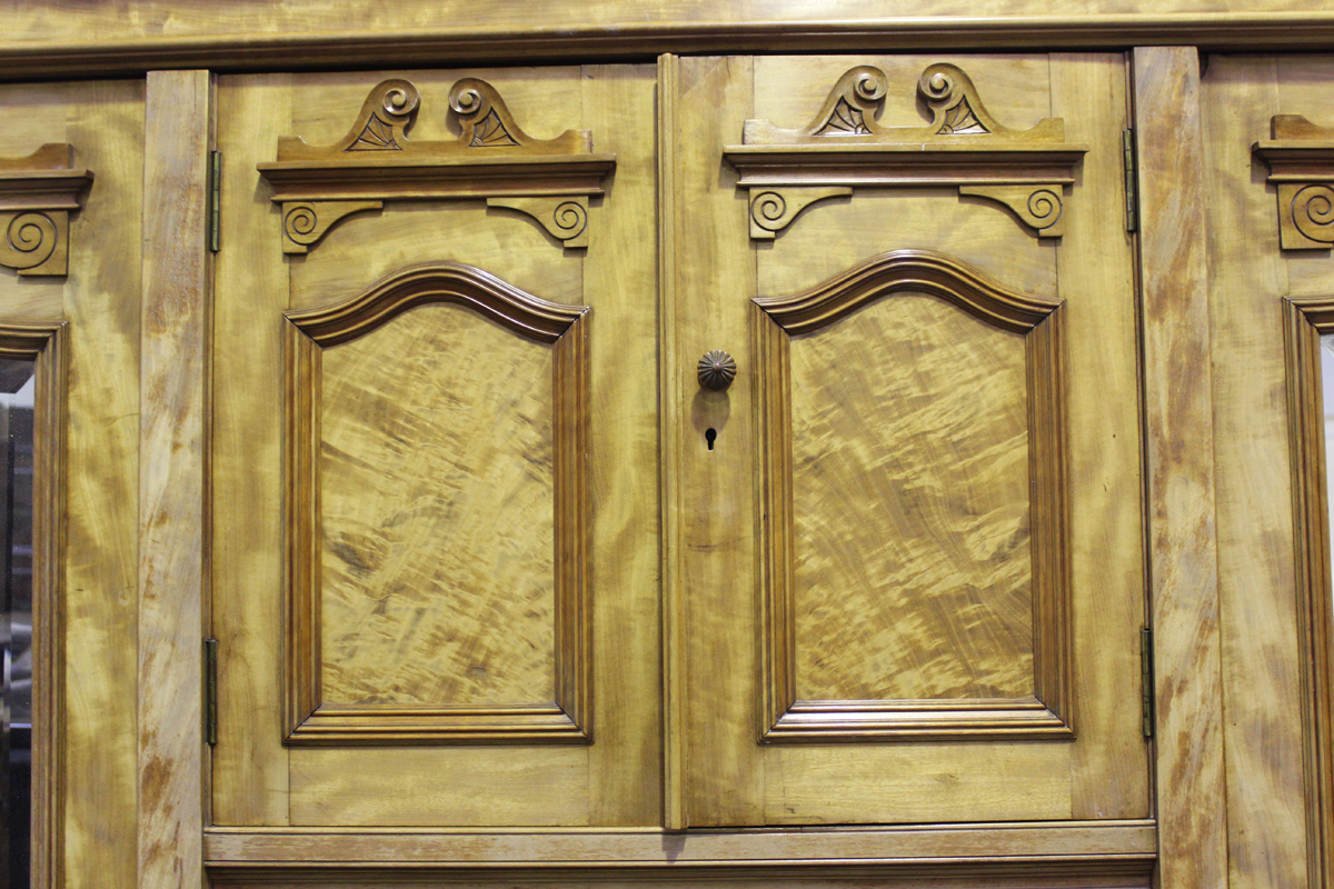 A late Victorian satinwood bedroom suite by M. Woodburn of Liverpool, comprising a wardrobe, - Image 12 of 26