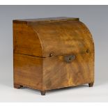 A late 18th century mahogany decanter box with hinged top, the interior fitted with a set of six