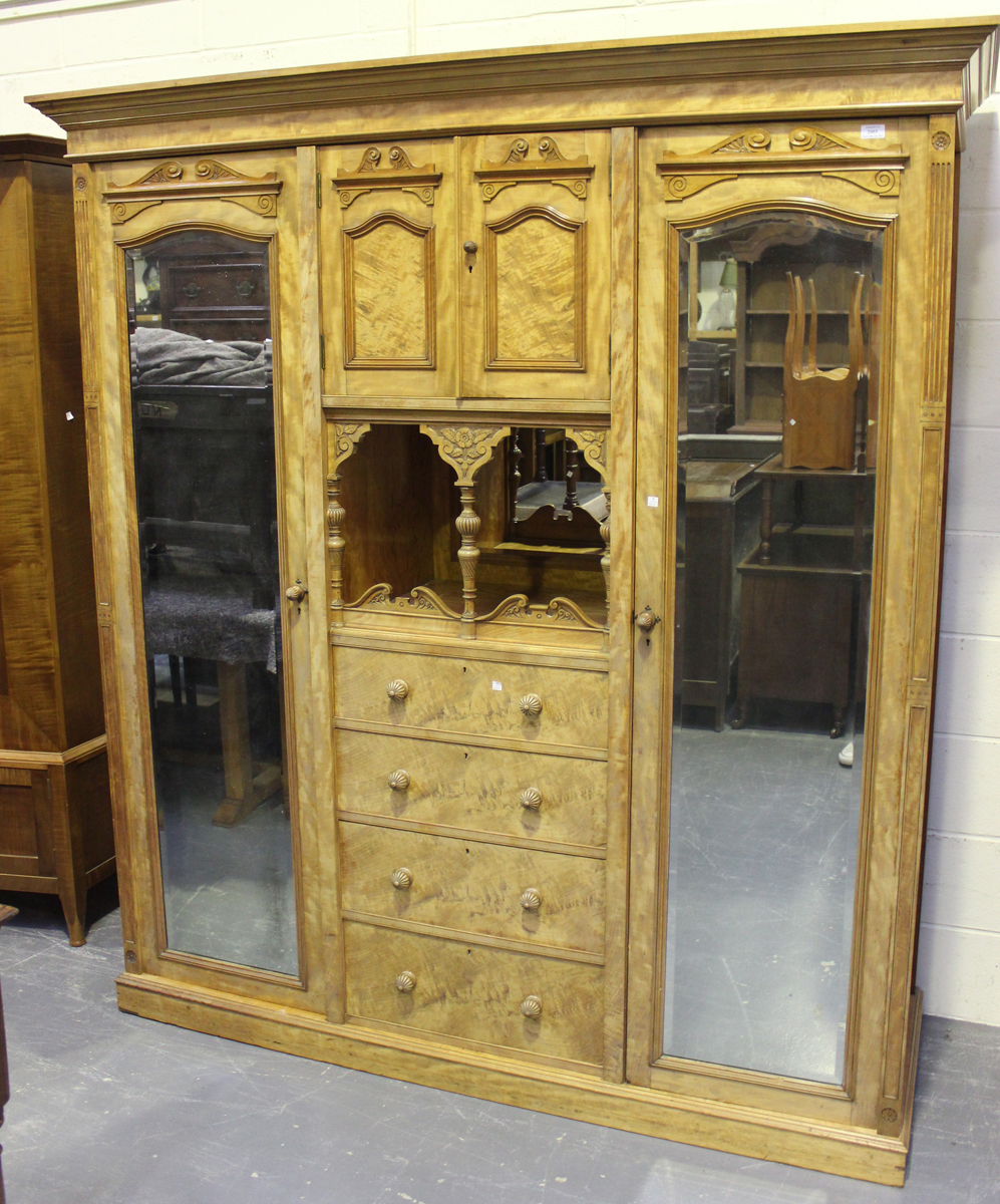 A late Victorian satinwood bedroom suite by M. Woodburn of Liverpool, comprising a wardrobe, - Image 14 of 26