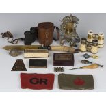 A group of collectors' items, including a 19th century horn and ivory mounted paperknife with