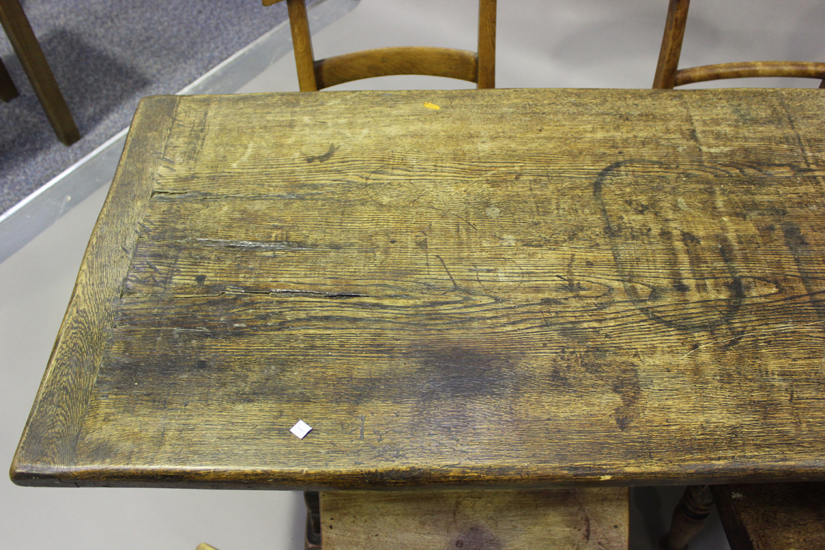 A mid-20th century oak refectory table, on pierced supports, height 73cm, length 150cm, depth - Image 6 of 6