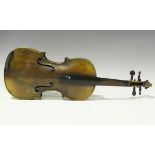 A violin with two-piece back, length of back excluding button 36cm, cased with a bow.Buyer’s Premium