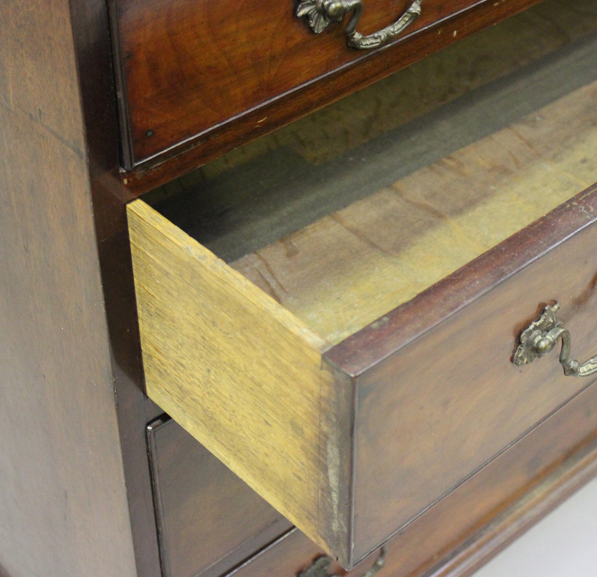 A 19th century mahogany secrétaire chest, the fall front revealing a fitted interior above three - Image 4 of 7