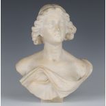 A late 19th/early 20th century carved alabaster head and shoulders portrait bust of a young woman,