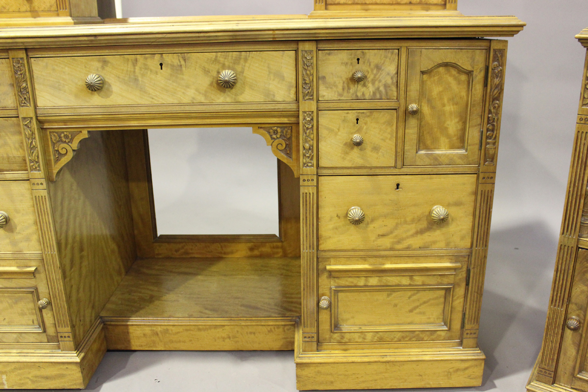 A late Victorian satinwood bedroom suite by M. Woodburn of Liverpool, comprising a wardrobe, - Image 24 of 26