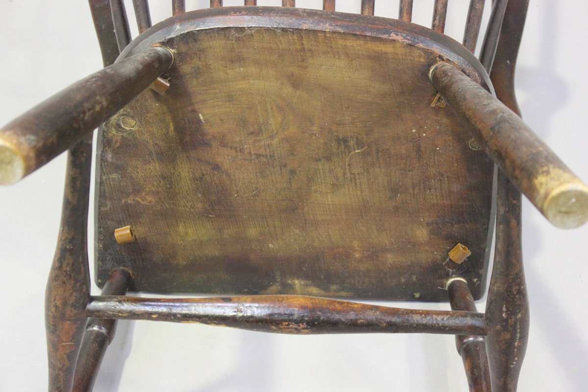 A mid-19th century primitive ash, beech and elm Windsor armchair, the armrests on shaped supports, - Image 2 of 5