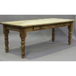 A 20th century Victorian style pine kitchen table, the frieze fitted with two drawers, height