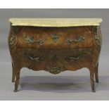 A 20th century French kingwood and foliate inlaid two-drawer bombé commode, the marble top above