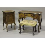 An early 20th century Queen Anne style walnut kneehole dressing table, height 76cm, width 91.5cm,
