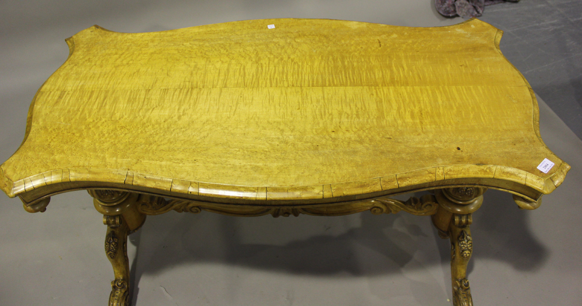 A mid-Victorian birds' eye maple and satin walnut centre table, the serpentine top above a pair of - Image 8 of 8