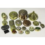 A collection of 19th century and later boxes, including a late 19th century brass vesta case with