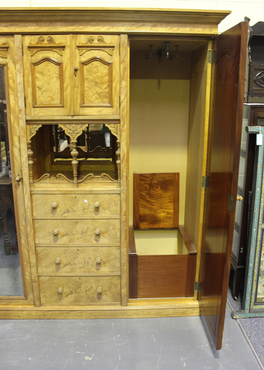 A late Victorian satinwood bedroom suite by M. Woodburn of Liverpool, comprising a wardrobe, - Image 9 of 26