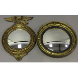 A 20th century Regency style giltwood convex wall mirror with eagle surmount, 56cm x 36cm,