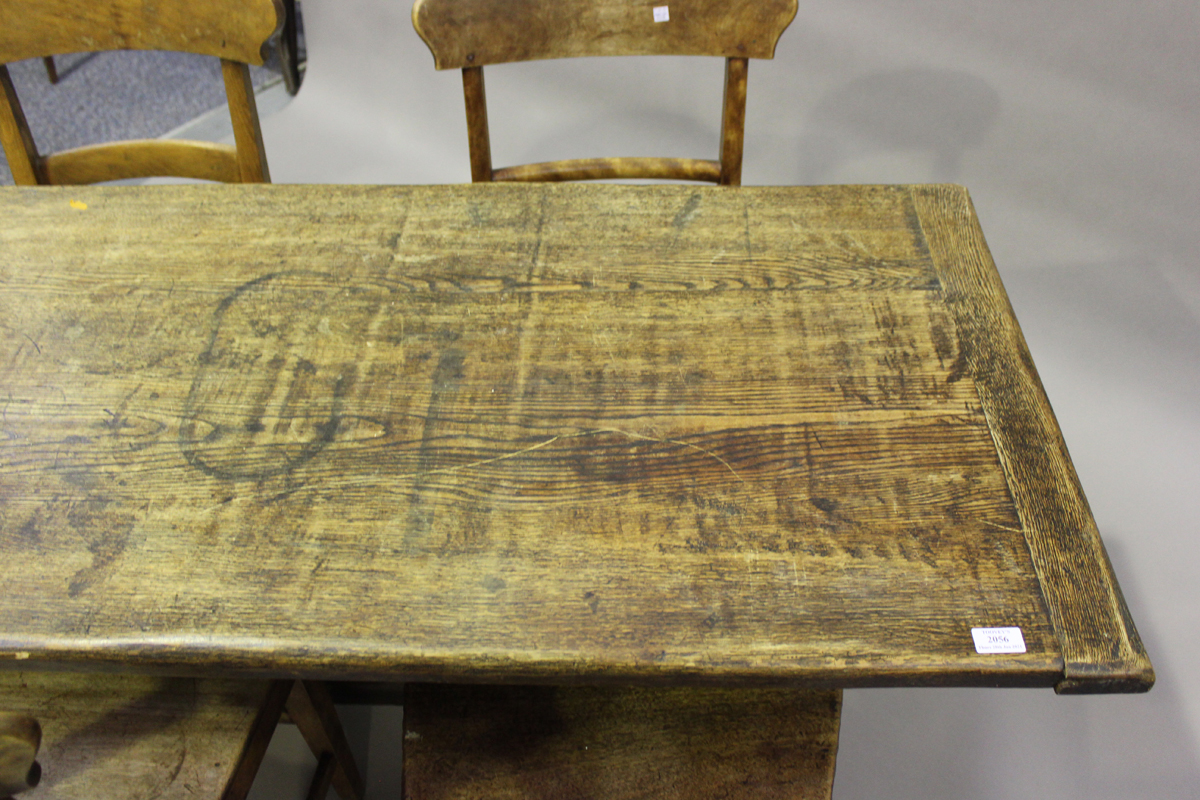 A mid-20th century oak refectory table, on pierced supports, height 73cm, length 150cm, depth - Image 5 of 6