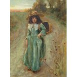 Norman Prescott-Davies - 'The Long Way Home', oil on board, signed and dated 1910 recto, titled