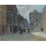 Leonard Richmond - 'A Street in Rouen, France', charcoal and pastel, signed recto, titled exhibition