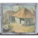 Noël Coward - View of a Jamaican Hut, 20th century oil on board, signed, 32cm x 37.5cm, within a