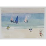 Charles Howard - 'Beach with Windsurfers', watercolour, signed and dated '84 recto, titled and