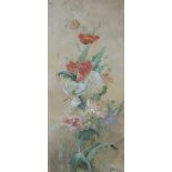 Abbott Graves - Poppies, watercolour and gouache on silk, signed, 93.5cm x 43cm, within a gilt