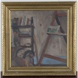Attributed to Catherine Redmond - Interior Scene, 20th century oil on canvas, 19cm x 19cm, within